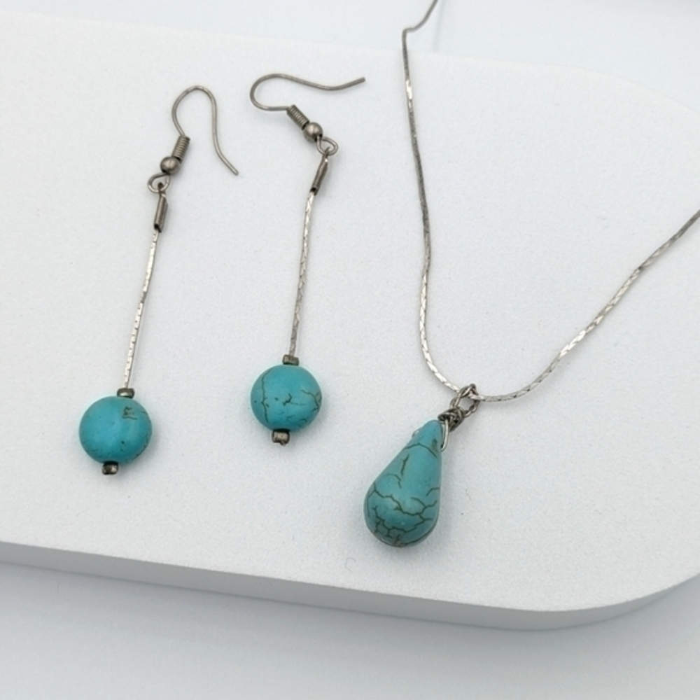 4/24$ Hand crafted faux turquoise necklace and earrings set